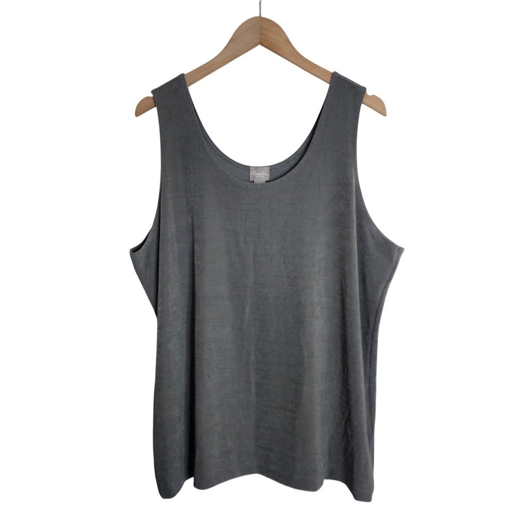 Travelers by Chico's Tank Womens 4 Gray Acetate Spandex Scoop Neck Sleeveless